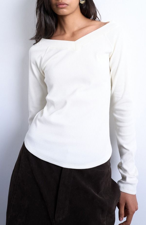 トップショップ レディース トップス シャツ リブニット Vネック ニット Topshop VNeck Raglan Sleeve Long Sleeve Rib Knitop Ivory アイボリー