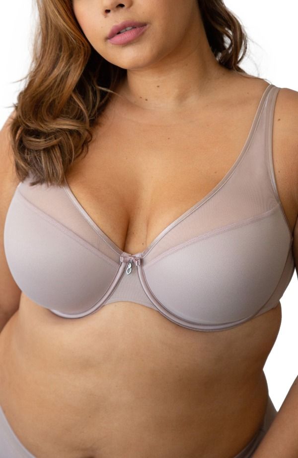 カービークチュール レディース トップス Tシャツ メッシュ シアー Curvy Couture Sheer Mesh Plunge TShirt Bra Bark