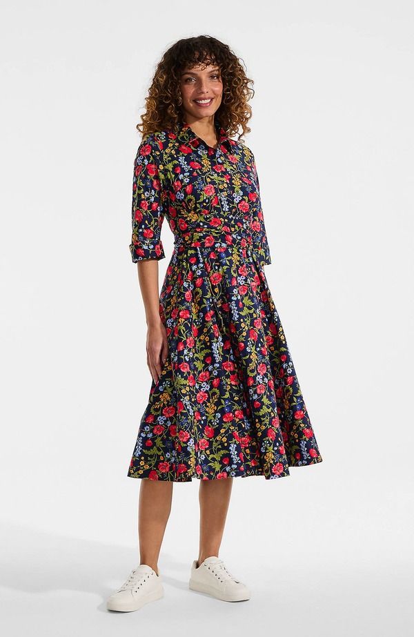 ランズエンド レディース トップス ワンピース ミディ Lands End Poplin Midi Wrap Front Dress Deep Sea Poppy Floral