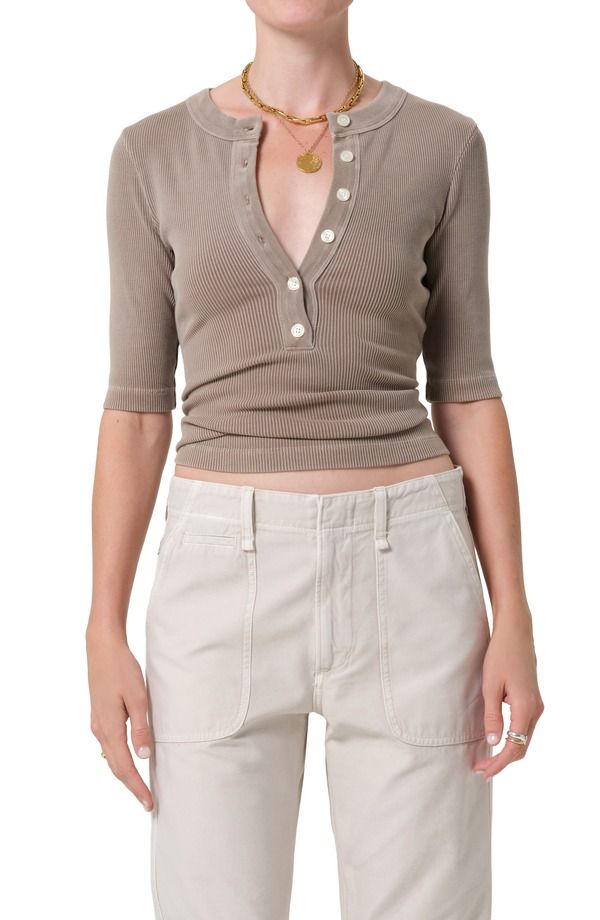 シチズンズ オブ ヒューマニティ レディース トップス シャツ Citizens of Humanity Nali Rib Henley Sand Atlas Brown ブラウン