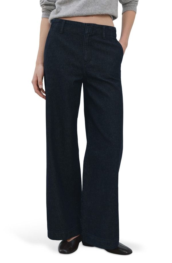 マンゴ レディース ボトムス デニムパンツ ワイドレッグ ジーンズ MANGO Mid Rise Wide Leg Trouser Jeans Open Blue ブルー