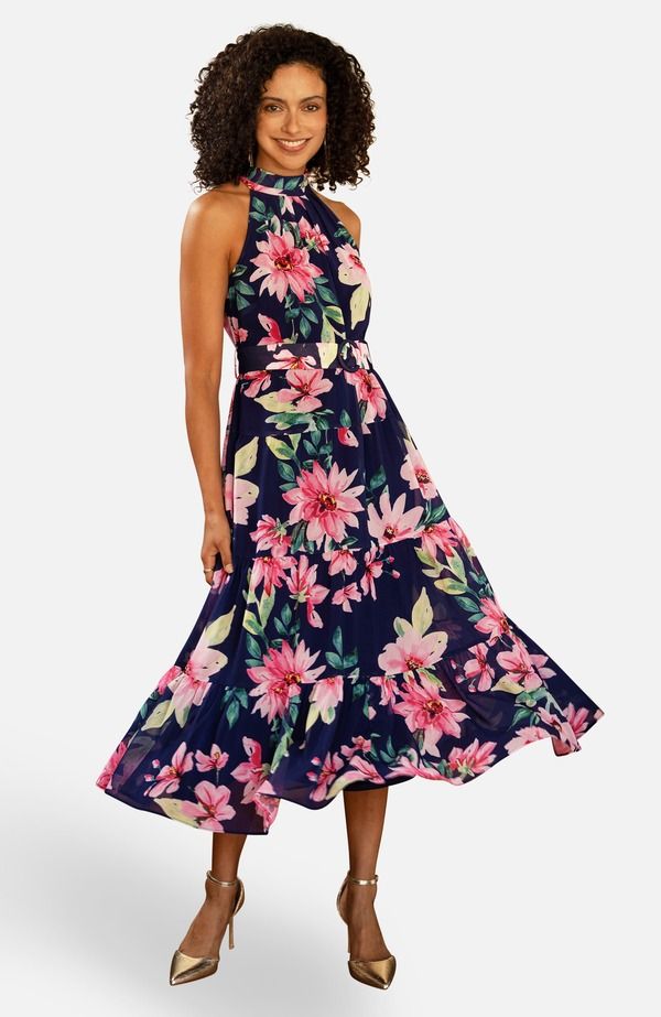 ユミキム レディース トップス ワンピース フラワー柄 ミディ フラワー ホルター Yumi Floral Halter Neck Midi Dress Navy ネイビー 30,420円