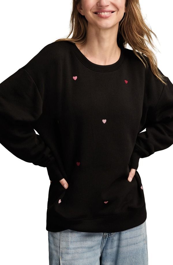 ラッキーブランド レディース トップス シャツ クルーネック スウェット Lucky Brand Valentine Heart Crewneck Sweatshirt Black Combo ブラック