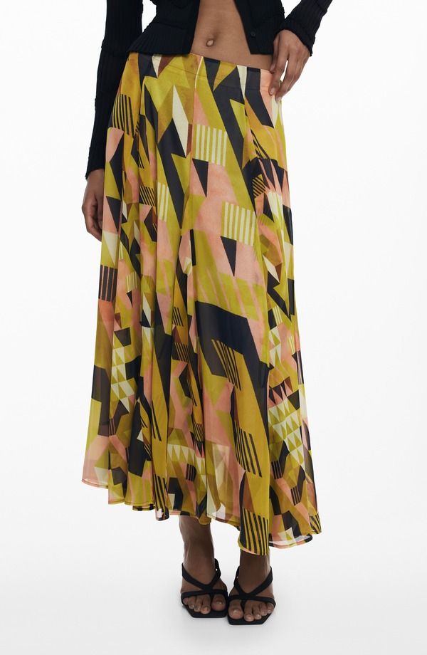 デジグアル レディース ボトムスカート プリント マキシ Desigual Geometric Print Maxi Skirt Warm Green グリーン