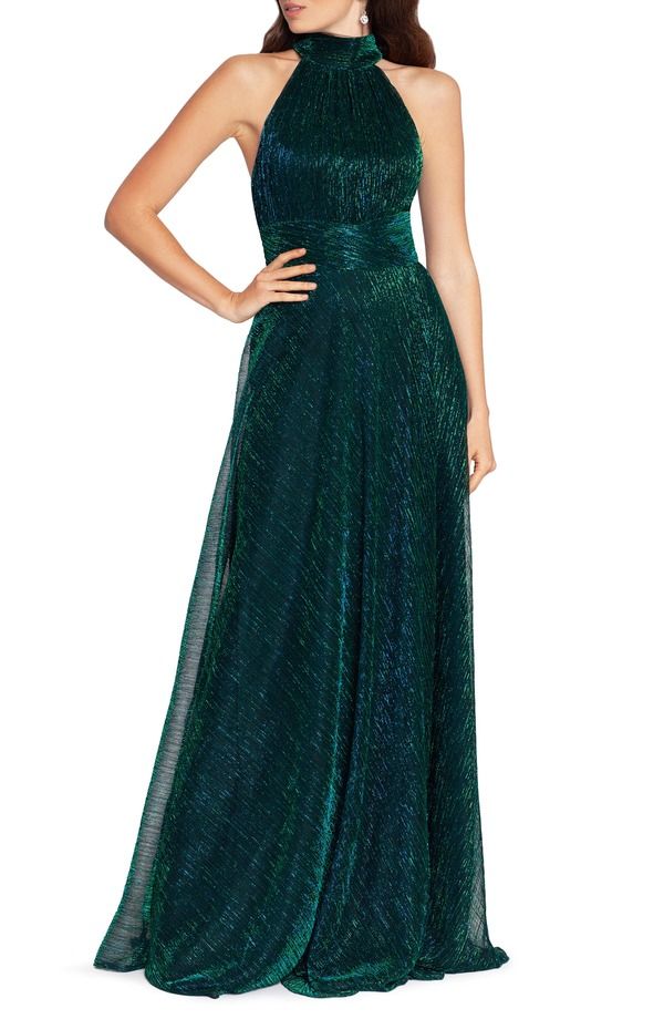ベッツィアンドアダム レディース トップス ワンピース オープンバック トール ノースリーブ ホルター Betsy Adametallic Sleeveless Halter Neck Open Back Gown Jade メタリック