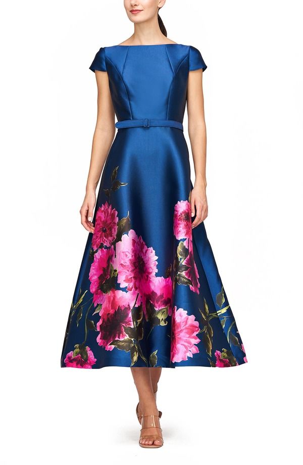 ケイ アンジャー レディース トップス ワンピース Kay Unger Ina Belted Cocktail Dress Dark Ink French Rose 54,480円