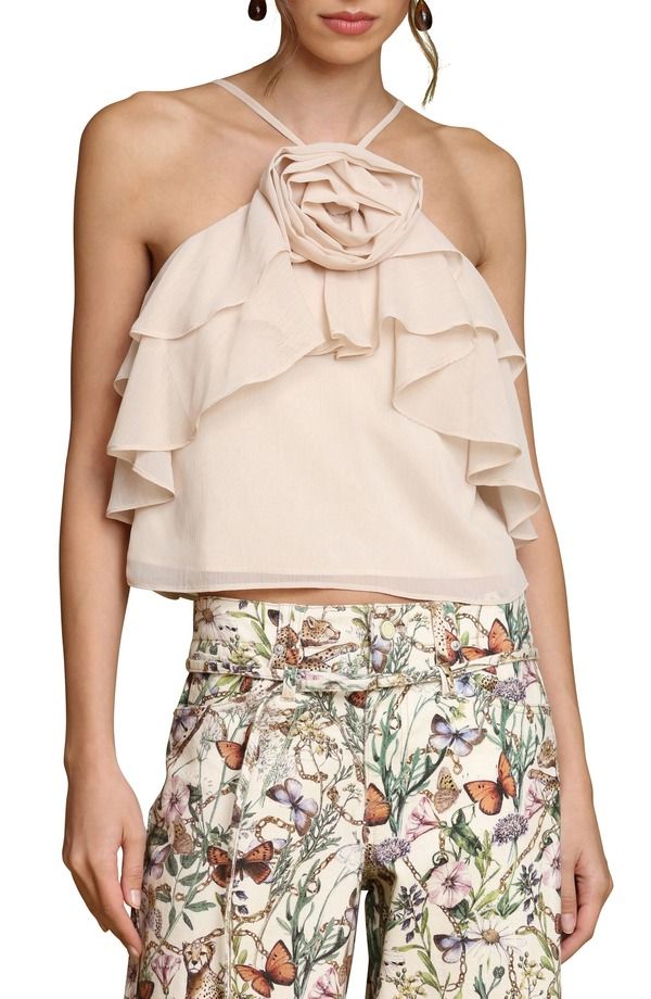 アヴェックレフィーユ レディース トップス シャツ フリル ホルター Avec Les Filles Rosette Ruffle Neck Halter Top Buttercream