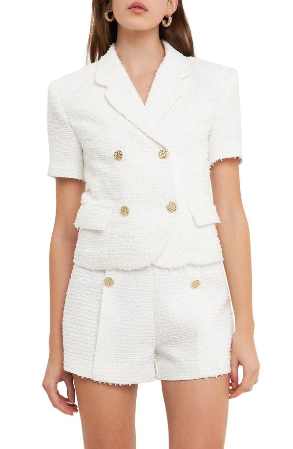 エンドレスローズ レディース アウター ジャケット・ブルゾン ツイード ブレザー Endless Rose Double Breasted Short Sleeve Tweed Blazer White ホワイト