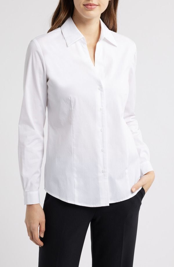 アンクライン レディース トップス ワンピース シャツ コットン Anne Klein Cotton Blend Poplin ButtonUp Shirt Bright White ホワイト