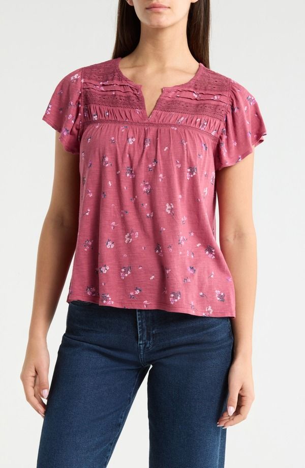 ラッキーブランド レディース トップス シャツ フラワー柄 コットン フラワー Lucky Brand Floral Flutter Sleeve Cotton Blend Top Berry Floral
