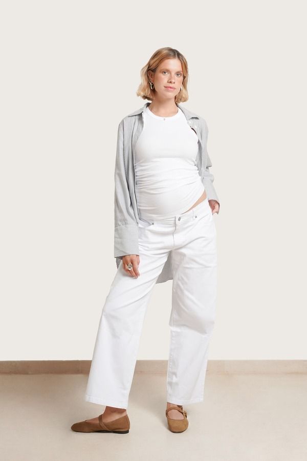 ノム レディース ボトムス デニムパンツ ジーンズ Nomaternity Slouch Maternity Underthebelly Boyfriend Jeans White ホワイト