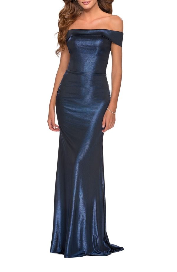 ラフェム レディース トップス ワンピース トール ジャージー La Femmetallic Jersey Long Off the Shoulder Prom Dress Navy ネイビー
