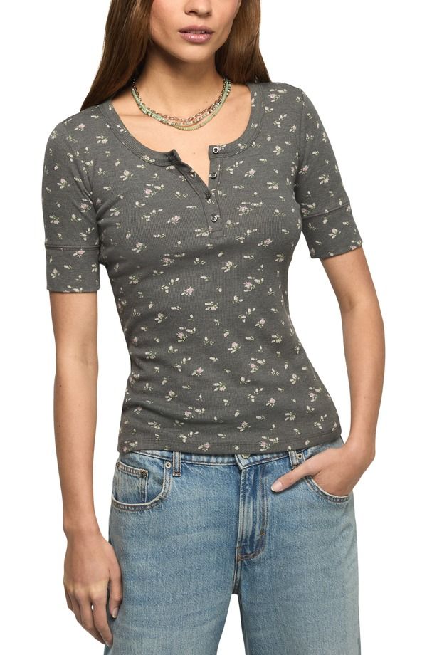 ラッキーブランド レディース トップス シャツ Lucky Brand Rib Henley Top Black Floral ブラック