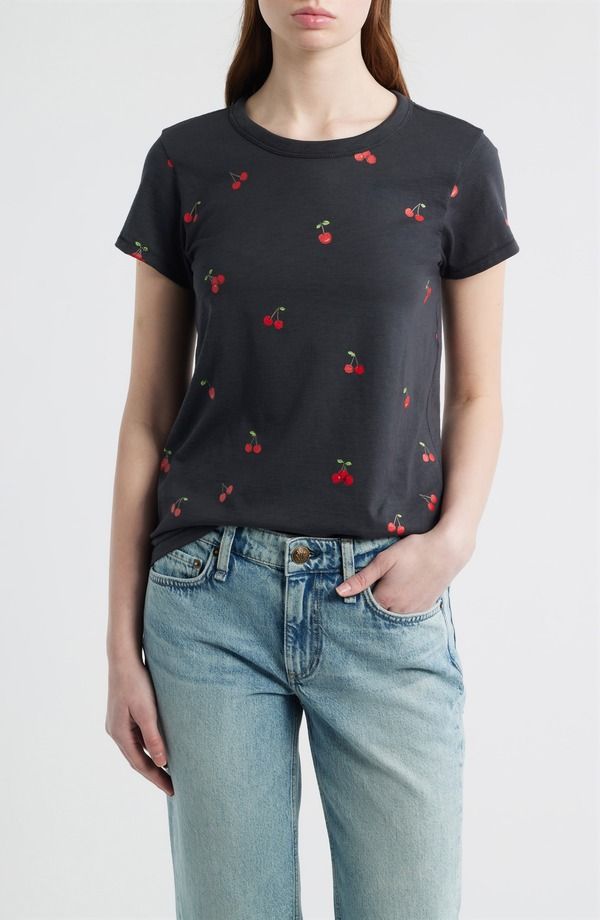 ラグアンドボーン レディース トップス Tシャツ プリント コットン グラフィック rag bone Cherry Print Cotton Graphic TShirt Black Multi ブラック