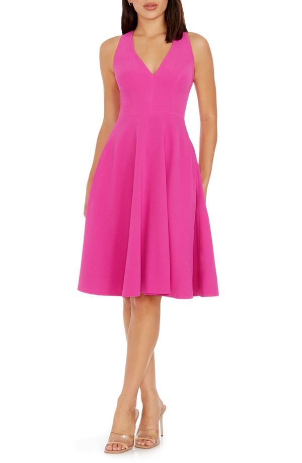 ドレスザポプレーション レディース トップス ワンピース Dress the Population Catalina Fit Flare Cocktail Dress Bright Fuchsia フューシャ
