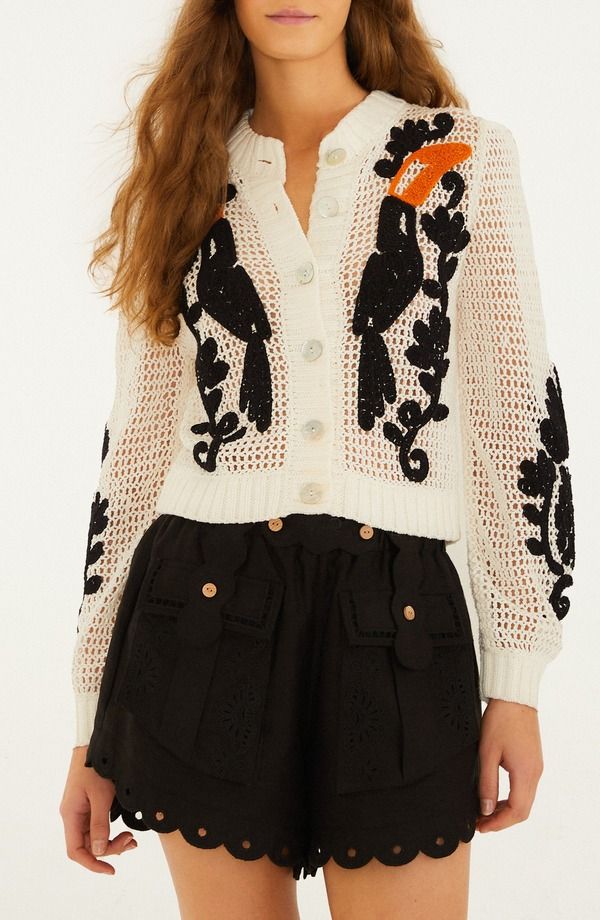 ファーム レディース アウター パーカー・スウェット カーディガン FARM Rio Toucan Crochet Cardigan OffWhite オフホワイト