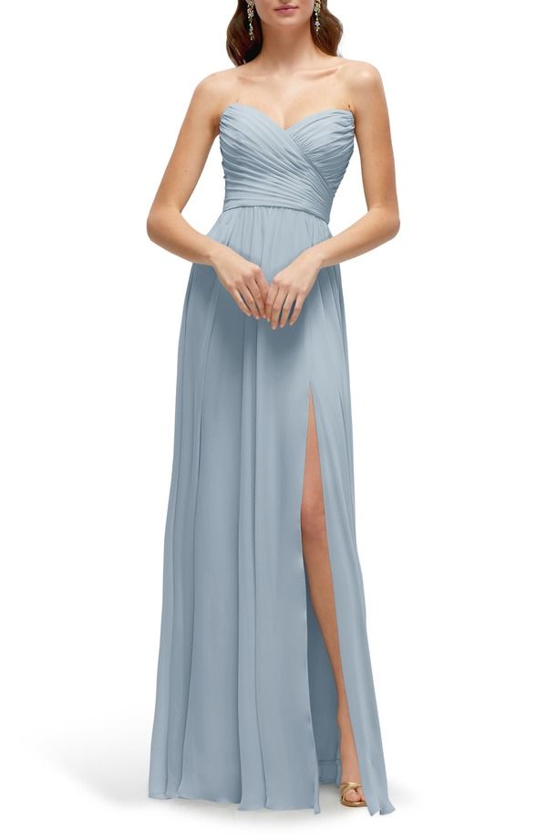 アフターシックス レディース トップス ワンピース シフォン A ライン ストラップレス After Six Pleat Detail Strapless Chiffon ALine Gown Mist