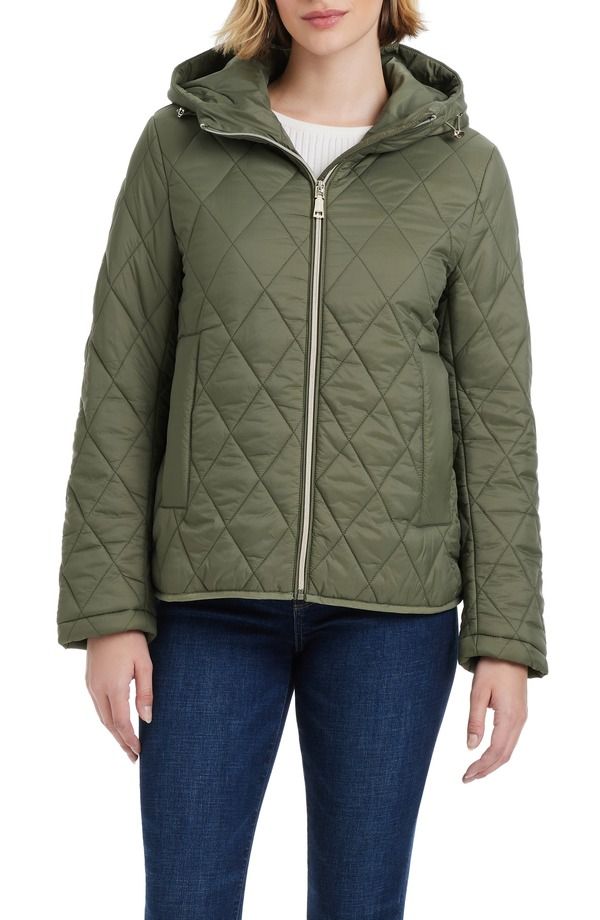 ヴィンスカムート レディース アウター ジャケット・ブルゾン キルティング Vince Camuto Wateresistant Hooded Quilted Jacket Light Olive オリーブ 21,560円