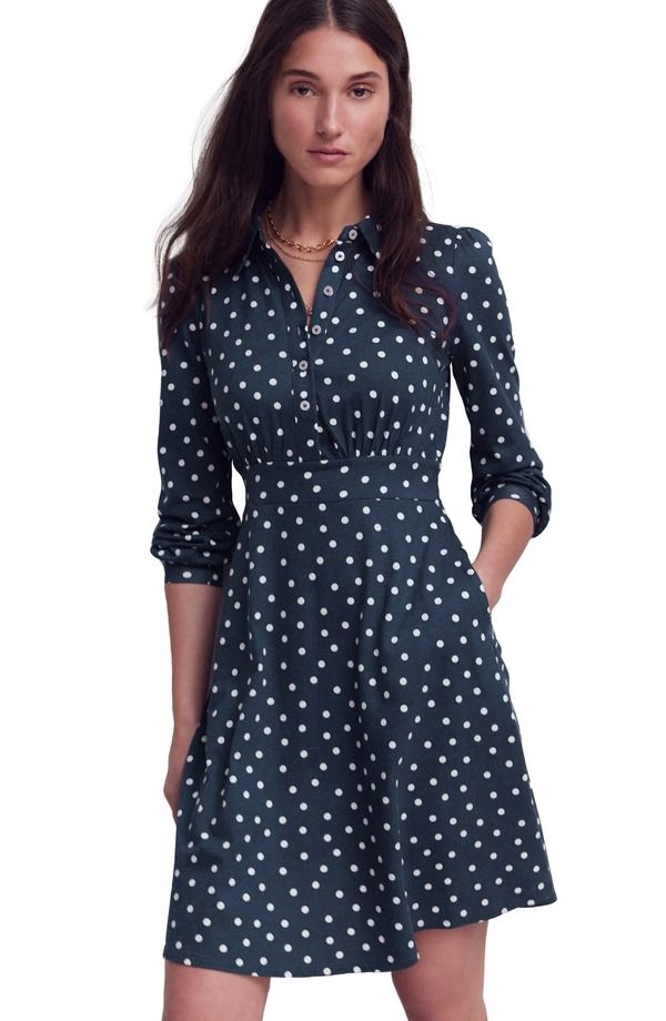 ボーデン レディース トップス ワンピース シャツ ジャージー Boden Orla Jersey Shirtdress French Navy Spaced Paintedot ネイビー