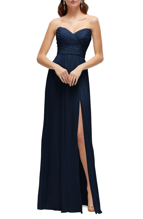 アフターシックス レディース トップス ワンピース シフォン A ライン ストラップレス After Six Pleat Detail Strapless Chiffon ALine Gown Midnight