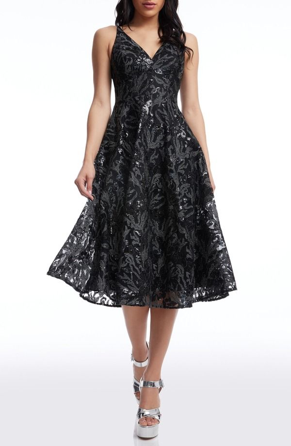 ドレスザポプレーション レディース トップス ワンピースパンコール Dress the Population Elisa Sequin Fit Flare Cocktail Dress Black Multi ブラック