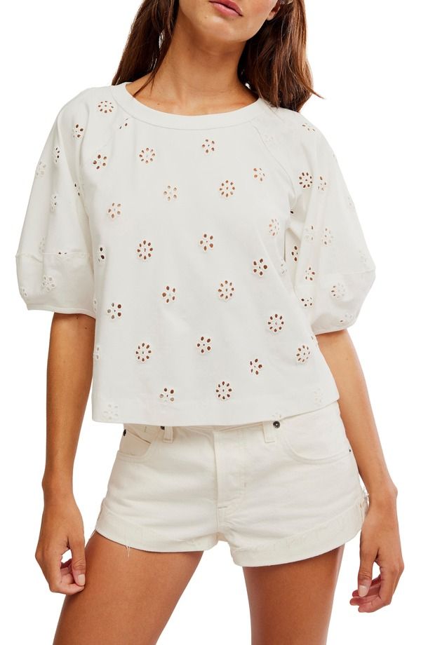 フリーピープル レディース トップス シャツ Free People Jessieyelet Puff Sleeve Top Whisper White ホワイト
