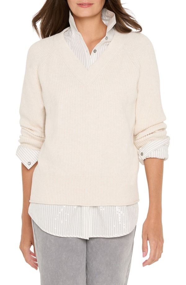 ニックプラスゾーイ レディース アウター パーカー・スウェット Vネック セーター NICZOE Shaker Stitch VNeck Sweater Classicream クリーム