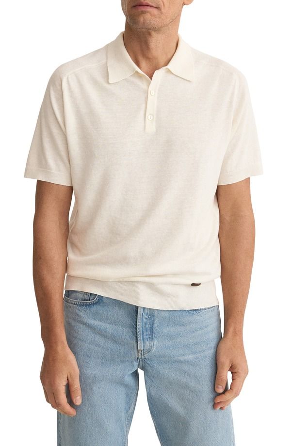 エトン メンズ トップス ポロシャツ コットン ニット リネン Eton Linen Cotton Fine Knit Polo Natural