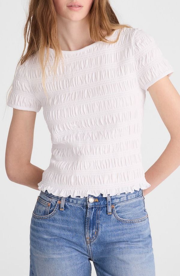 メイドウェル レディース トップス シャツ シャーリング Madewell Smocked Short Sleeve Top White ホワイト