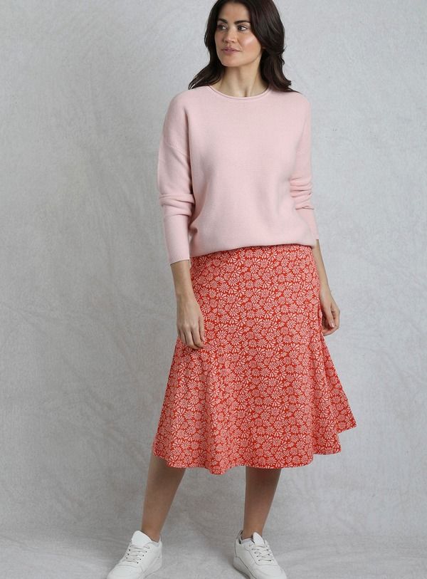 ウィアードフィッシュ レディース ボトムスカート プリント ミディ ジャージー Weird Fish Romaro Printed Jersey Midi Skirt Crimson クリムゾン