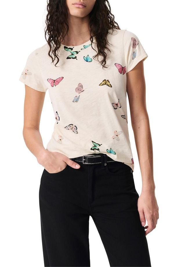 ラグアンドボーン レディース トップス Tシャツ プリント コットン rag bone Ozzy Butterfly Print Cotton Blend TShirt Ivory Multi アイボリー