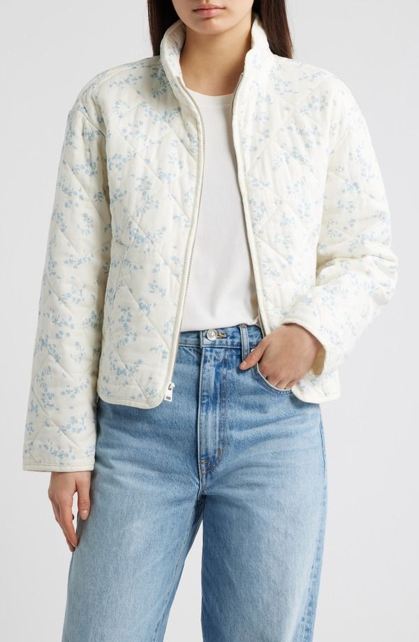 リーバイス レディース アウター ジャケット・ブルゾン キルティング コットン Levis Quilted Cotton Jacket White Blue Gingham ホワイト