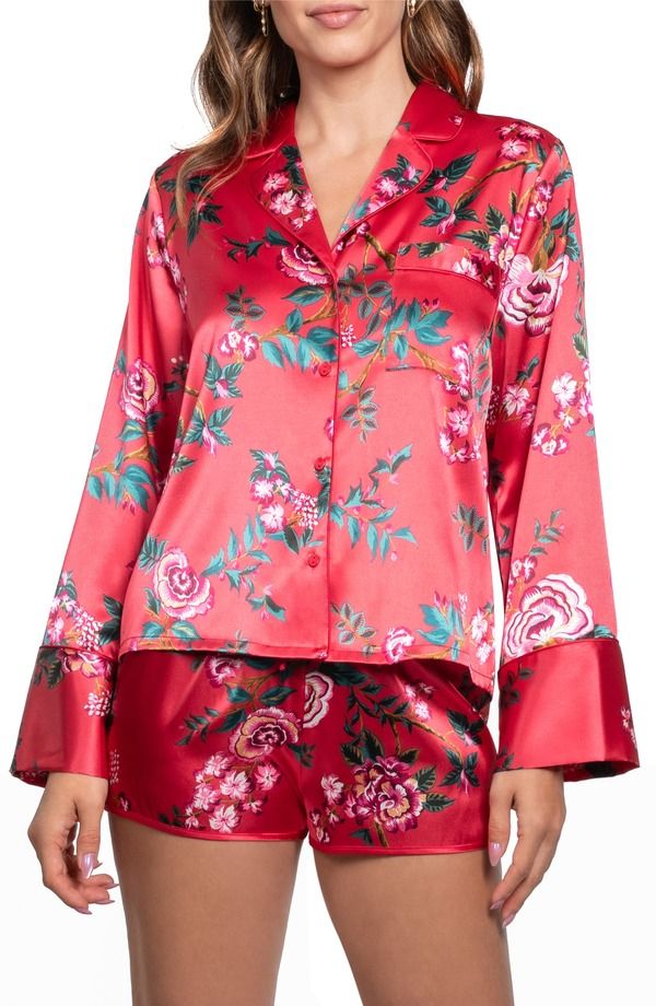 インブルーム レディース アンダーウェア ナイトウェア サテン In Bloom by Jonquil Phoenix Long Sleeve Satin Short Pajamas Red レッド