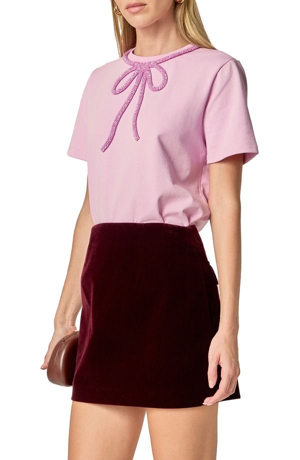 イングリッシュファクトリー レディース トップス Tシャツ コットン English Factory Beaded Bow Cotton TShirt Lilac ライラック