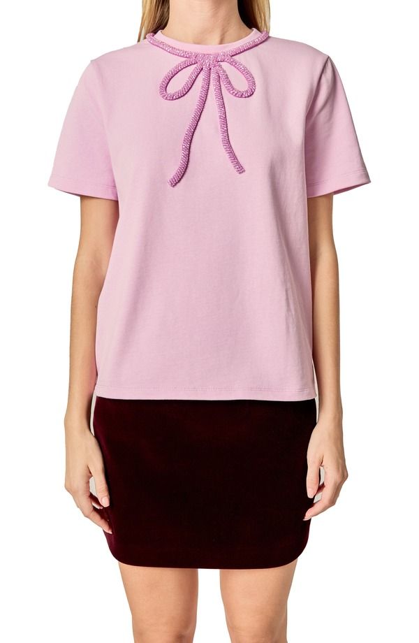 イングリッシュファクトリー レディース トップス Tシャツ コットン English Factory Beaded Bow Cotton TShirt Lilac ライラック