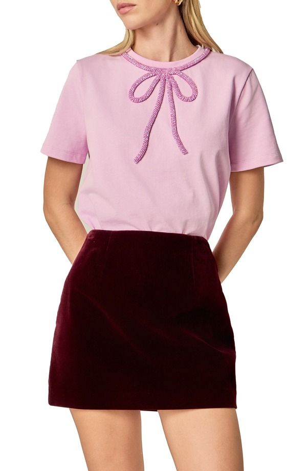 イングリッシュファクトリー レディース トップス Tシャツ コットン English Factory Beaded Bow Cotton TShirt Lilac ライラック の商品写真