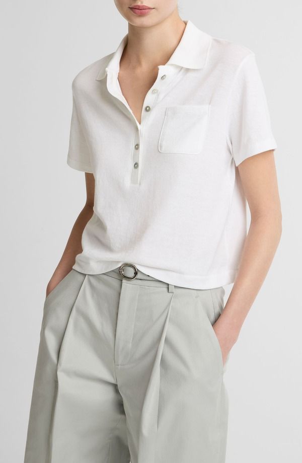 ヴィンス レディース トップス ポロシャツ コットン Vince Pocket Crop Cotton Poloptic White ホワイト