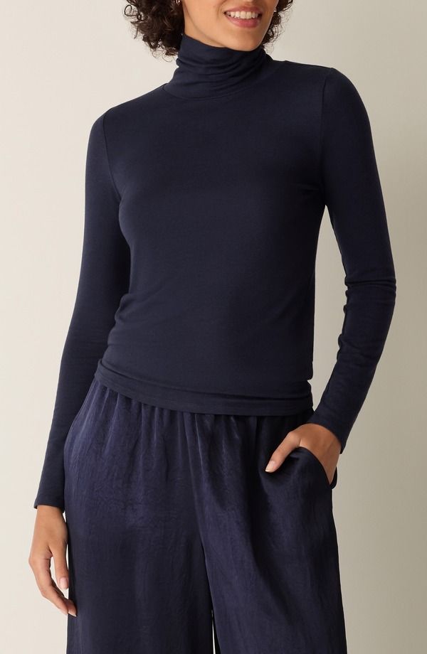 エイリーンフィッシャー レディース トップス シャツ タートルネック コットン Eileen Fisher Turtleneck Stretch Organicotton Blend Top Ink