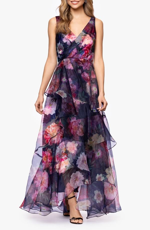 ベッツィアンドアダム レディース トップス ワンピース フラワー柄 フラワー Betsy Adam Floral Organza Gownavy Multi ネイビー