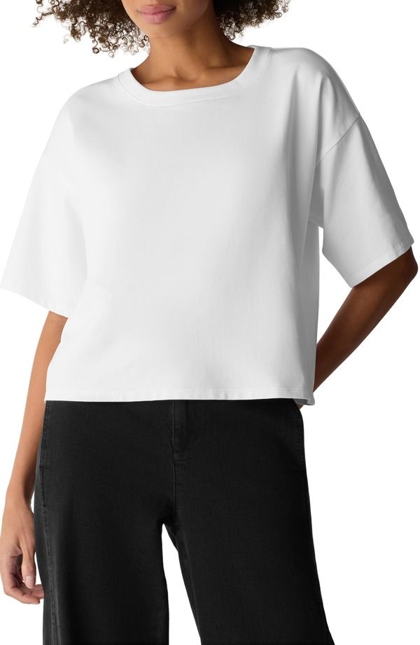 エイリーンフィッシャー レディース トップス Tシャツ クルーネック Eileen Fisher Boxy Crewneck TShirt White ホワイト