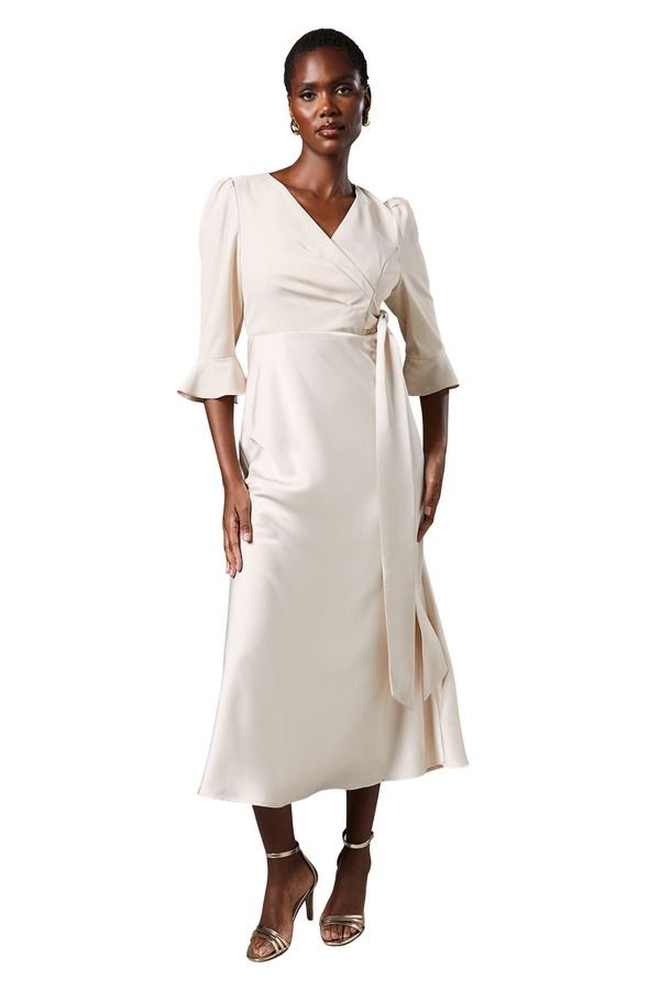 コースト レディース トップス ワンピース フリル サテン Coast Ruffle Sleeve Satin Wrap Dress Champagne シャンパン