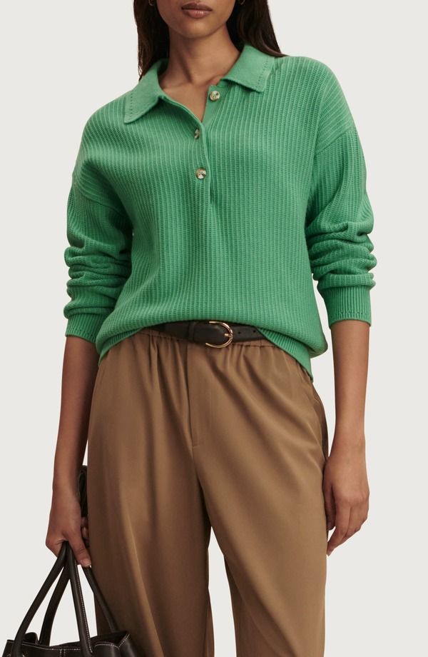 バーレイ レディース アウター パーカー・スウェット ポロシャツ セーター ニット Varley Marlie Half Placket Knit Polo Sweater Green Spruce グリーン