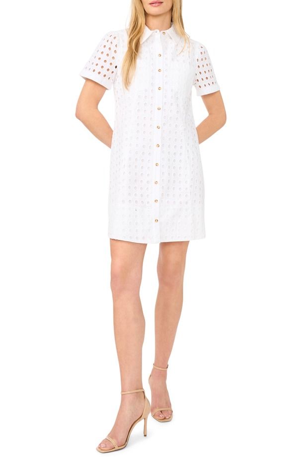 セセ レディース トップス ワンピース ミニ シャツ コットン CeCe Cotton Eyelet Mini Shirtdress Ultra White ホワイト