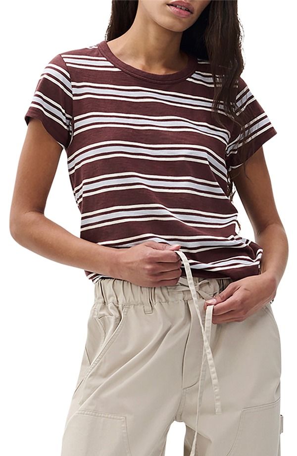 ラグアンドボーン レディース トップス Tシャツ rag bone The Slub Stripe TShirt Brown Blue Multi ブルー