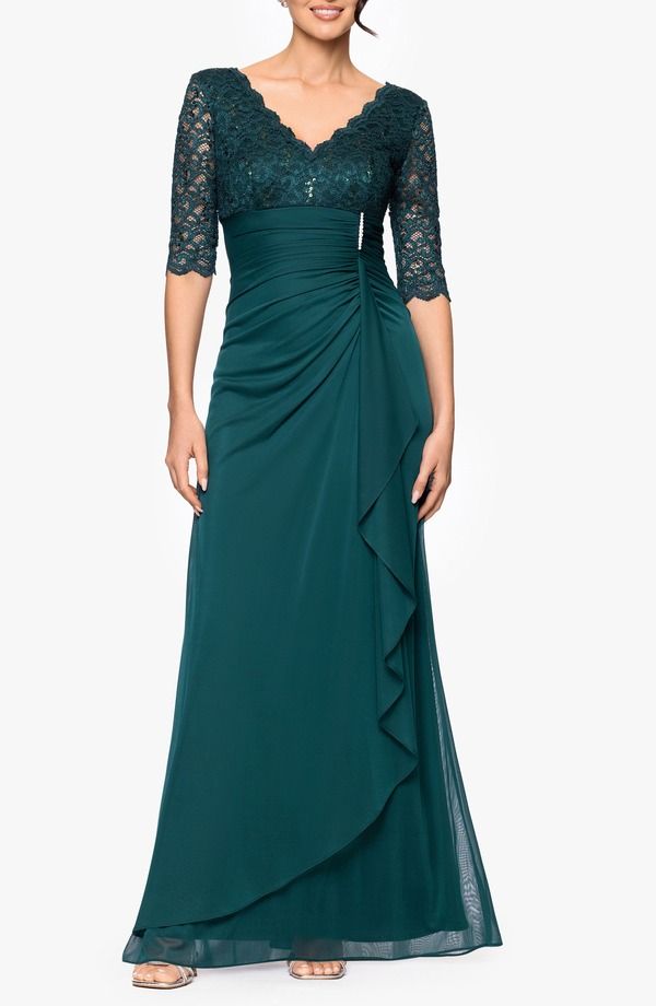 ベッツィアンドアダム レディース トップス ワンピース A ライン スパンコール レース Betsy Adam Sequin Lace Bodice ALine Dress Pine
