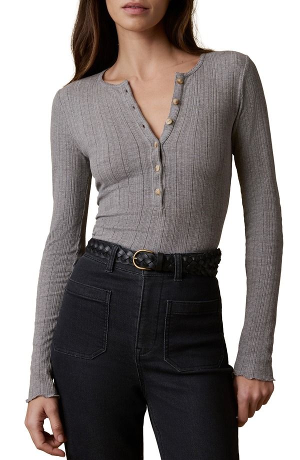 ファレティ レディース トップス シャツ コットン Faherty Paradise Pointelle Stitch Organicotton Blend Henley Medium Grey Heather グレー