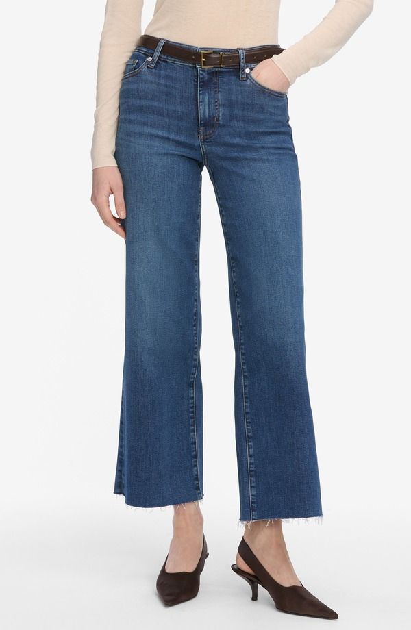 フレーム レディース ボトムス カジュアルパンツ ワイドレッグ ハイウエスト ジーンズ FRAME Le Slim Palazzo Raw Hem High Waist Crop Wide Leg Jeans Elixiraw After
