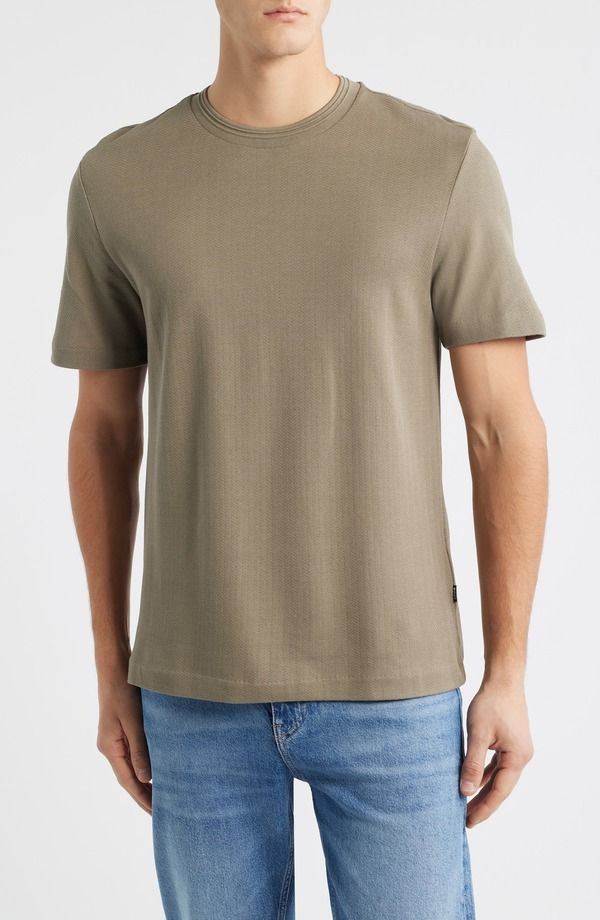 ボス メンズ トップス Tシャツ コットン BOSS Thompson Cotton TShirt Open Brown ブラウン