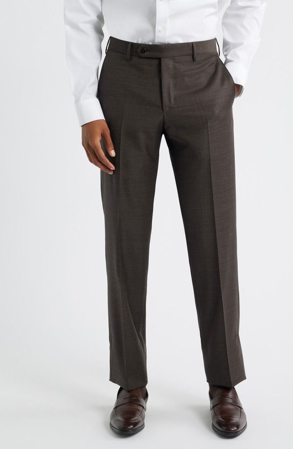 ザネッラ メンズ ボトムス カジュアルパンツ ウール Zanella Parker Classic Wool Sharkskin Dress Pants Brown ブラウン