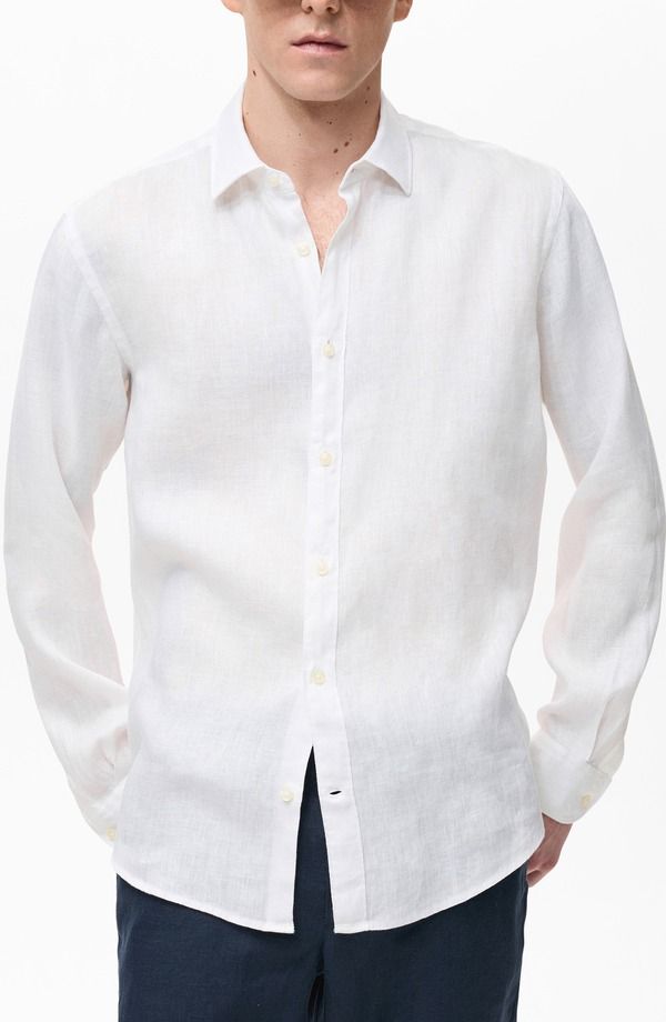 マンゴ メンズ トップス シャツ リネン MANGO Classic Fit Linen ButtonUp Shirt White ホワイト